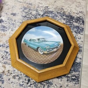 1958 Blue Biarritz Collectible Car Plate Framed In Light Oak Octagon Frame